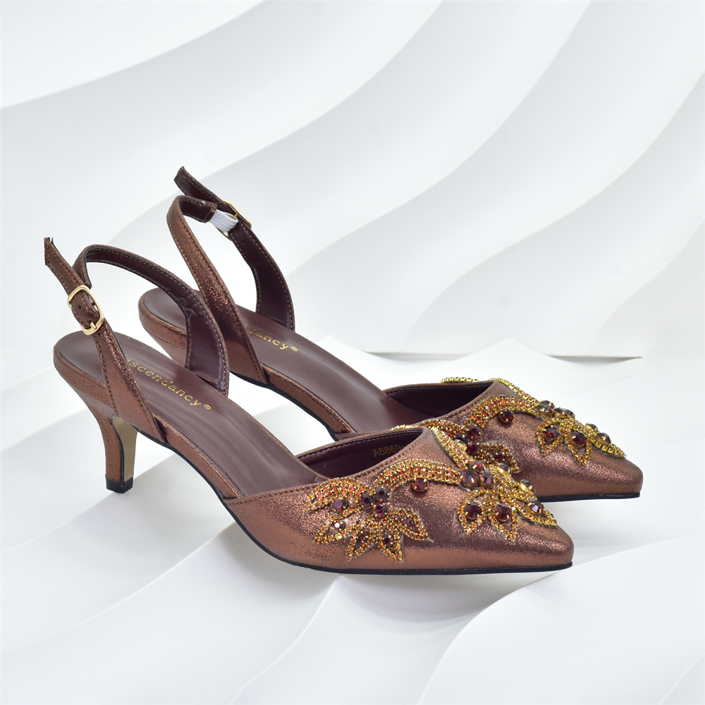 Coffee Sandals Italian Rhinestones Shoes Wedding Dress Party With ...