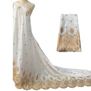 YQOINFKS Embroidered Lace George Fabric Sequin Fabric African Lace Fabric Sewing Textile Wedding Fabric Mesh White 2.5 Yards DIY