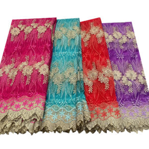 YQOINFKS Tulle Lace Fabric 5 Yards Feench Net Lace Mesh Fabric Rose Red Teal Purple Golden Thread Embroidery Lace Fabric Women Party