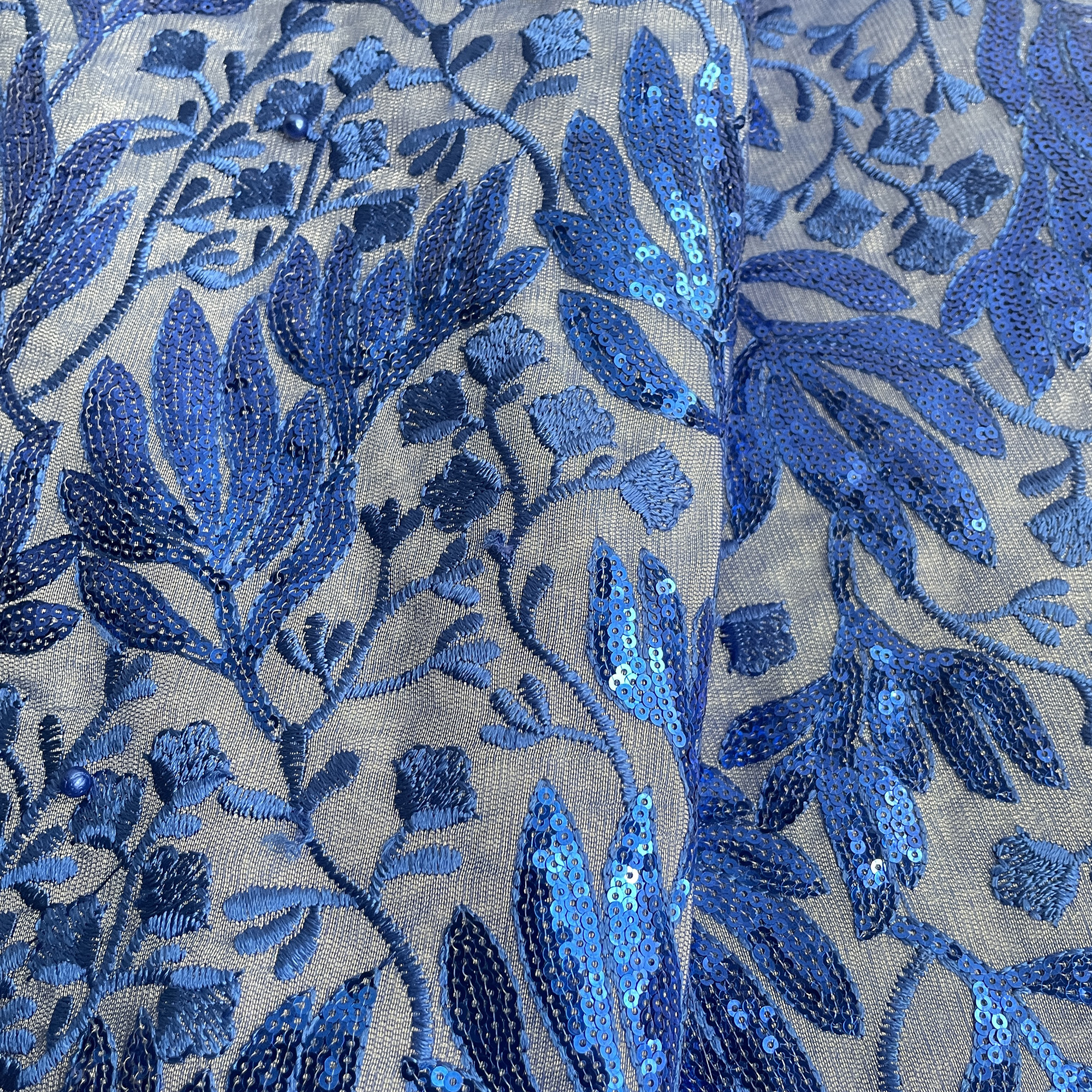 YQOINFKS Sequin Lace Fabric Embroidery Mesh With Beaded Net Lace Nigerian Sewing Textile African Lace Fabric 5 Yards Blue - Image 5
