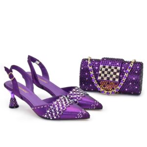 Luxury Italian Shoes And Bag Rhinestones High Heels 1 Set Fashion Shoes Bridal Party Purple